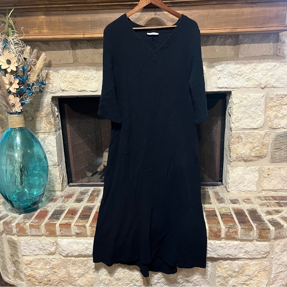 Bryn Walker Cotton Gauze Black Maxi Dress Size Medium Minimalist Sustainable - Picture 2 of 10